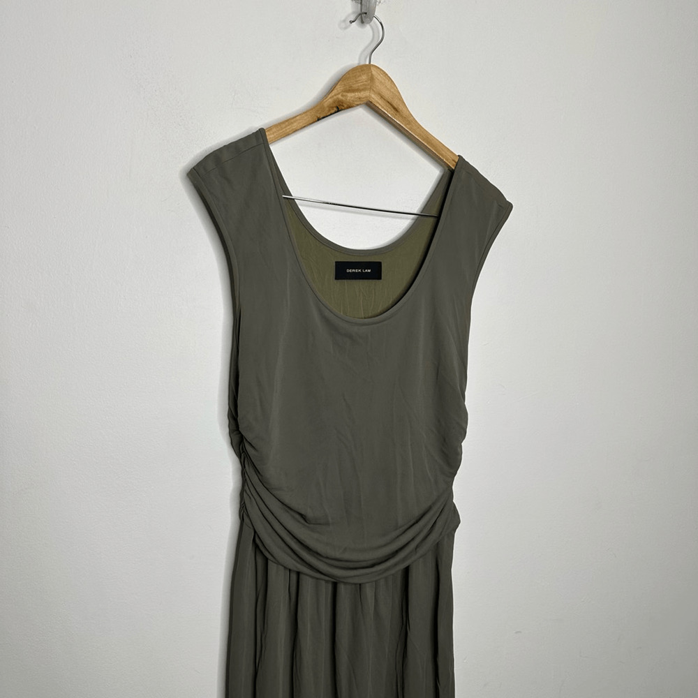 DEREK LAM cap sleeve ruched a line dress green knee length italy womens US 10 - Picture 3 of 7